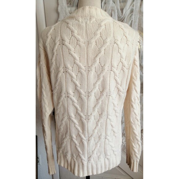 Vintage Sweater Women M Cable Knit V Neck Cream Ivory 70% Wool Pullover - Picture 2 of 3
